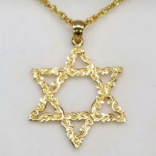 Elegant Vintage 14k Yellow Gold Star Of David Charm Pendant & 18 " Chain Necklace