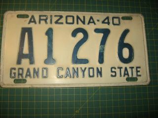 Vintage 1940 License Plate Antique Old Early Arizona Nr