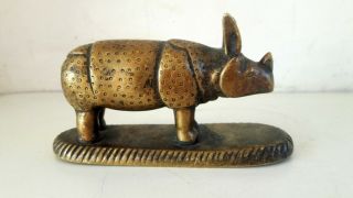 Vintage Old Hand Crafted Brass Rhinoceros Wild Animal Figurine Statue