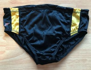 Vintage Speedo Bikini Swimsuit Briefs Mens 38 All Nylon Black Yellow Britain 6