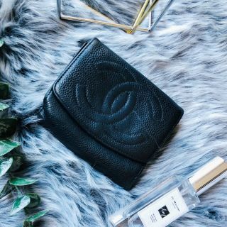 Chanel Wallet Black Caviar Leather Bifold Purse Authentic Vintage Cw150