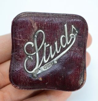 1902 Sterling Silver & Maroon Leather Studs Cufflinks Small Jewellery Box London