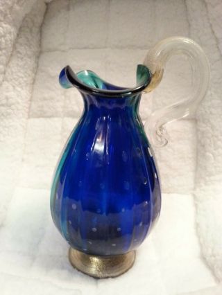 Vintage Murano Italian Glass Pitcher With Gold Flake Rare 1940 