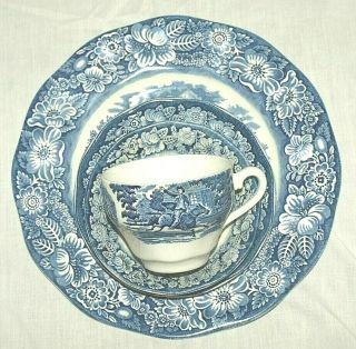 Vintage Staffordshire Liberty Blue China Set Of 28,  6 Each Dinner,  Salad,  Saucer