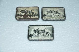 3 Pc Vintage Three Knights Condom Ad Litho Tin Boxes,  Usa