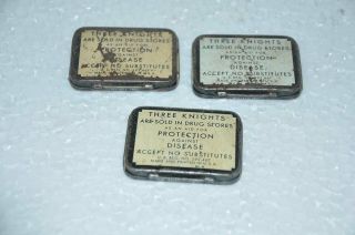 3 Pc Vintage Three Knights Condom Ad Litho Tin Boxes,  USA 4