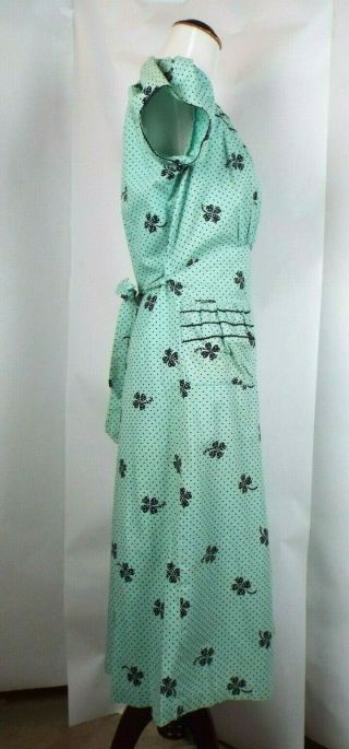 Vintage 40s WWII Green Summer Day Dress Polka Cotton Frock Puff Sleeves 5