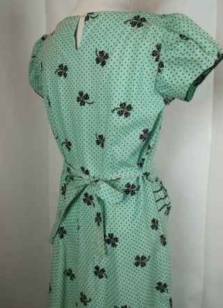 Vintage 40s WWII Green Summer Day Dress Polka Cotton Frock Puff Sleeves 7