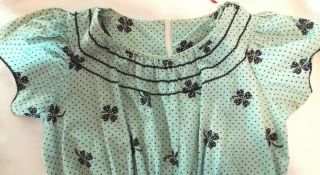 Vintage 40s WWII Green Summer Day Dress Polka Cotton Frock Puff Sleeves 8