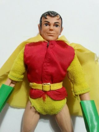 MEGO REMOVABLE MASK ROBIN.  RARE.  YELLOW SLEEVES AND SHORTS.  ALL.  1970 ' s 2