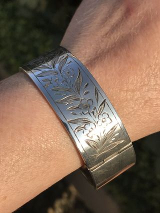 Antique /victorian Hallmark 1885 Sterling Silver Floral Engraved Bracelet/bangle