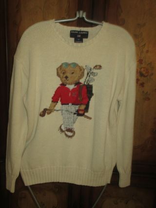 Mens Vintage Polo Ralph Lauren Cotton Golf Teddy Bear Sweater,  Sz M Lqqk