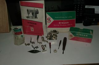 VINTAGE SINGER MODEL 185J SEWING MACHINE W/ ACCESSORIES RUNNING 5