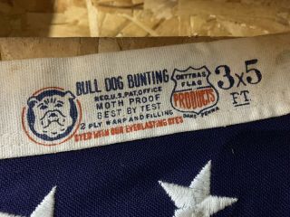 Vintage 3 by 5 Foot American Bull Dog Bunting Flag 48 Star WW2 WWII Era 2