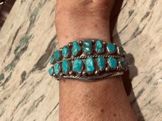 Turquoise And Silver Bracelet - 18 Turquoise Stones