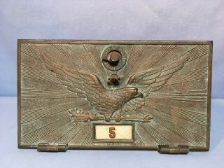 Vtg.  Antique Brass Post Office Mail Box Door W/hinge & Combo War Eagle Emblem