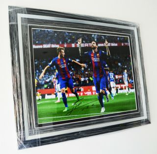 Framed Lionel Messi Hand Signed Photo Autograph Barcelona Rare