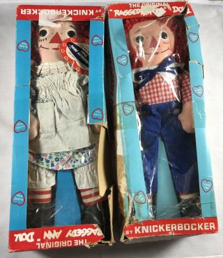 Set Of 2 Vintage Knickerbocker Raggedy Ann & Andy 15 " Doll 1960 