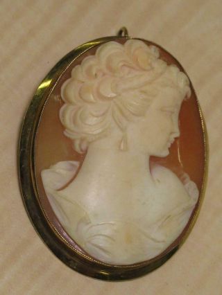 Vintage 10k Yellow Gold Jewelry Large Cameo Woman Safety Clasp Brooch Pendant