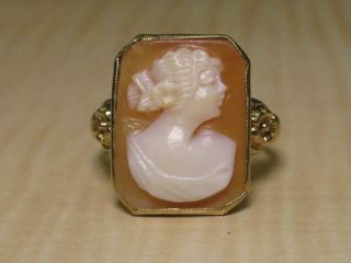 Vintage 10k Yellow Gold Jewelry Cameo Woman Floral Accent Band Ring 6.  25
