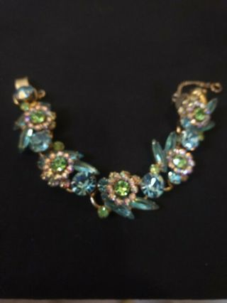 Stunning Verified Juliana D & E A B Chaton Flower Bracelet In Blues And Greens