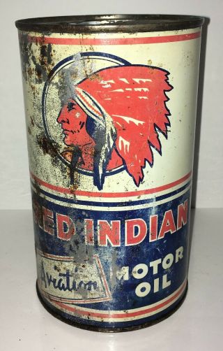 Vintage Red Indian Aviation Motor Oil Imperial Quart Metal Can