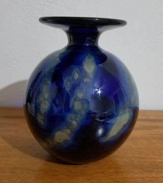 Vintage Donald Carlson Art Glass Vase Blue Abstract Design Signed