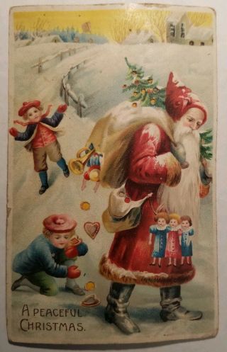 Vintage Christmas Santa Hold To Light Postcard Circa 1910,  Toys Falling From Bag