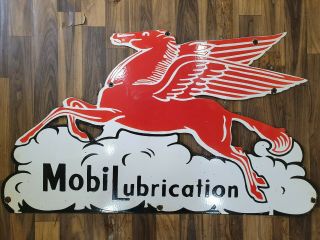 Mobil Lubrication Pegasus Vintage Porcelain Sign 36 X 21 Inches