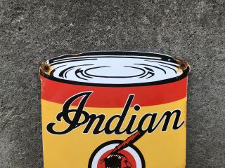 VINTAGE INDIAN MOTORCYCLE OIL CAN PORCELAIN SIGN SERVICE STATION GAS PUMP PLATE 4