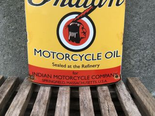 VINTAGE INDIAN MOTORCYCLE OIL CAN PORCELAIN SIGN SERVICE STATION GAS PUMP PLATE 5