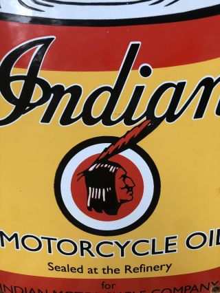 VINTAGE INDIAN MOTORCYCLE OIL CAN PORCELAIN SIGN SERVICE STATION GAS PUMP PLATE 6