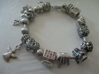 Vintage Charm Bracelet With 16 Sterling Silver Charms Mostly Chamilia