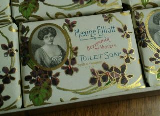 vtg Victorian 1912 Maxine Elliott Toilet Soap FULL BOX Buttermilk and Violets 5