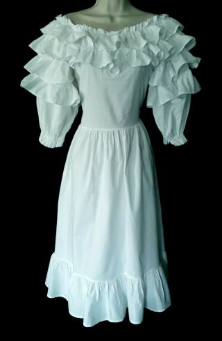 Rare Vintage Laura Ashley Welsh Gypsy Flamenco Ruffle White Maxi Dress 10 - 12