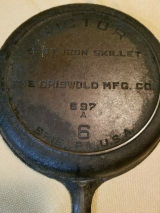 Vintage Griswold Mfg Co Victor Cast Iron 6 Skillet 697A Erie PA 5
