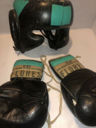 Vintage Ray Flores Boxing Gloves And Headgear