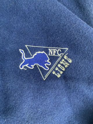 VINTAGE DeLong NFL NFC LIONS navy/grey snap letterman jacket 2XL,  Wool/Leather 2