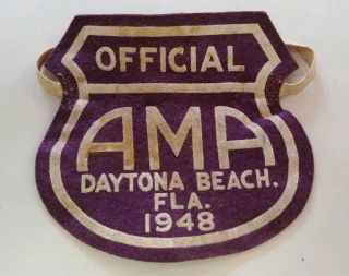 Vintage Ama American Motorcycle Official Arm Patch Daytona Beach,  Fla.  1948