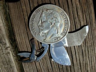 Vintage Eloi Pernet France 1870 Napoleon Silver Coin Pocket Knife Cigar Cutter