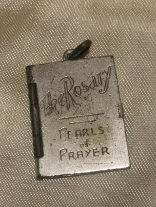 Antique Sterling Charm Rosary Pearls Of Prayer Book Pendant Italian/italy