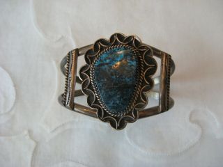 Vintage Native American Sterling Silver Cuff Bracelet Turquoise Signed Wc