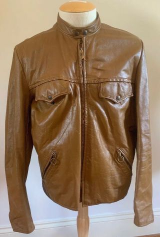 Vintage Brooks Leather Jacket Coat Bomber Motorcycle Cafe Racer Sz 48 Mens Lt Br