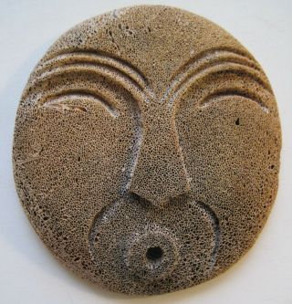 Vintage Carved Fossil Whale Bone Face Inuit Pacific Northwest Signed Ekemo 7”