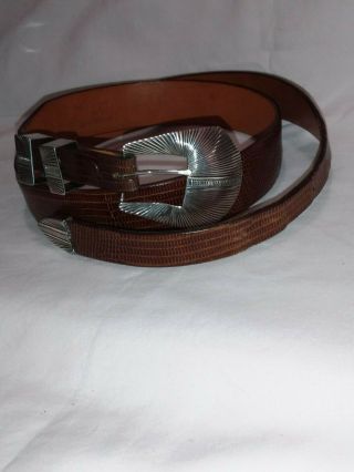 Vintage Sterling Silver Anderson Parkett 4 Piece Ranger Belt Buckle Lizard Belt