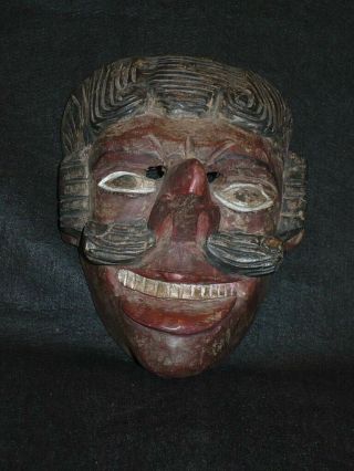 Mayan Wood Carved Human Mask.  Antique Vintage Guatemala.  Chichicastenango