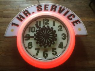 cleveland electric neon clock marquee insert vintage 1 hour service white 7
