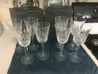 Set 8 Rare Waterford 8 1/4 " Lismore Cut Crystal Tall Water Goblets Glasses Stems