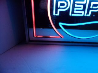 RARE Vintage 2 Sided PEPSI Mirrored Lighted Wall Sign Neon Look Tin 3