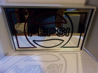 RARE Vintage 2 Sided PEPSI Mirrored Lighted Wall Sign Neon Look Tin 7